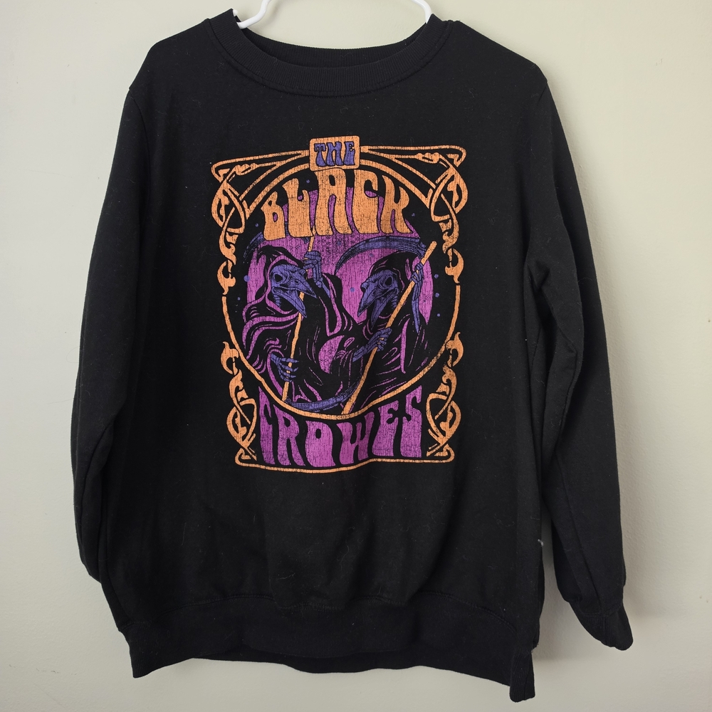 Black Crewneck Sweatshirt with Orange and Purple Graphic
